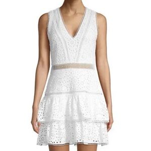 Aqua White Ruffled Tiered V-Neck Sundress party vacation